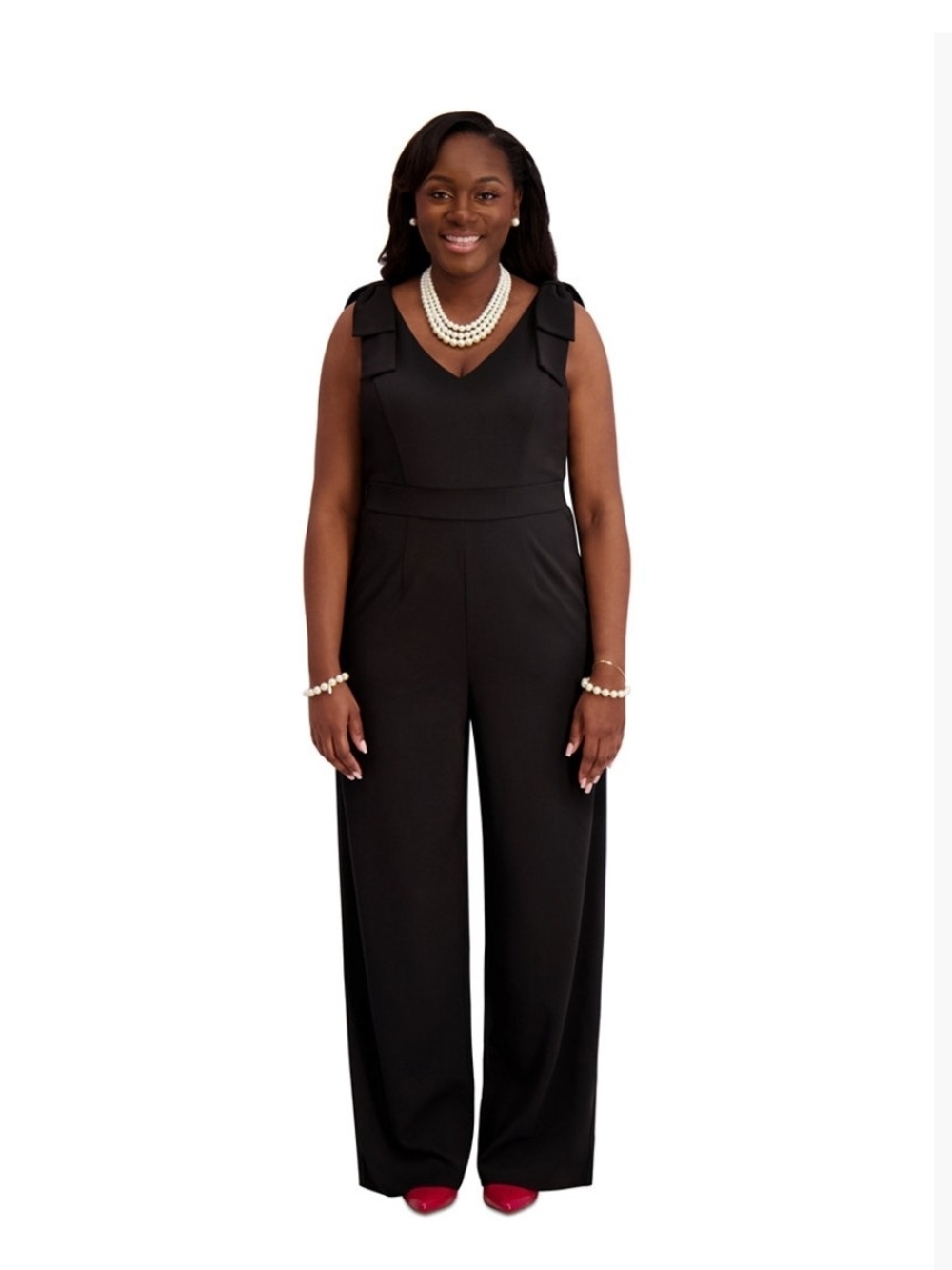 Kasper Black V-Neck Wide-Leg Jumpsuit with Shoulder Tie Detail